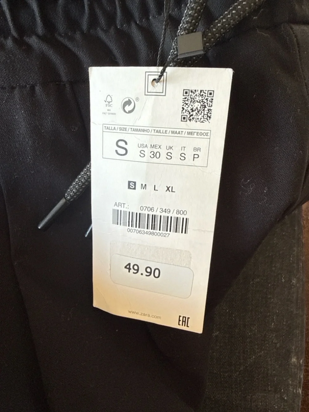 Zara Semi Jogger Bistretch Pants Black Men’s Size S (30) NWT